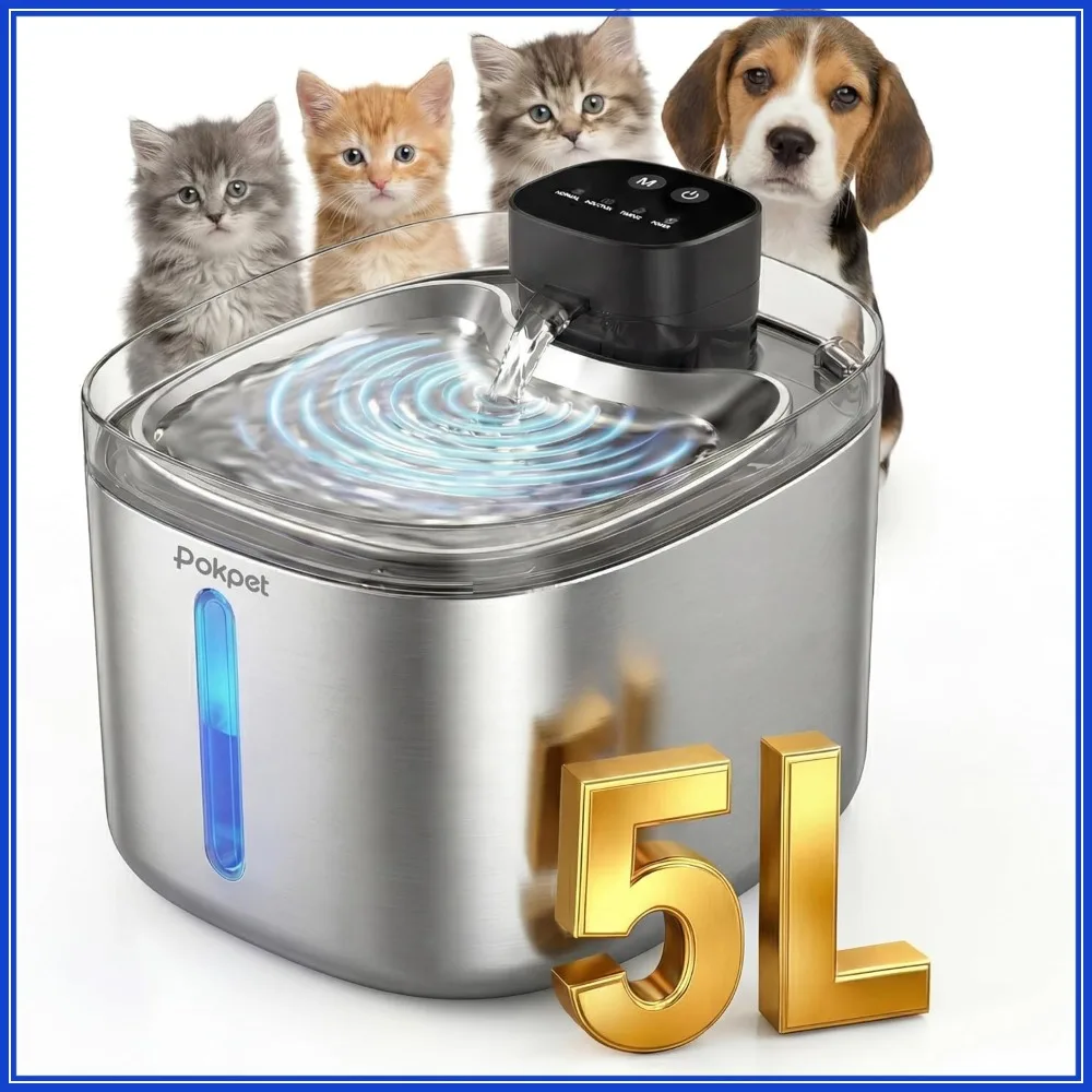 5L/169fl.oz Stainless Steel Wireless Pet Drinking Fountain for Cats & Dogs, Indoor Outdoor Dispenser with 1 Filter
5L/169fl.oz Stainless Steel Wireless Pet Drinking Fountain for Cats & Dogs, Indoor Outdoor Dispenser with 1 Filter