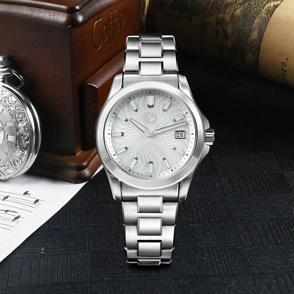 San Martin Men Automatic Watch 39mm Mechanical Wristwatch Diver 100M Waterproof Sapphire Luminous Miyota 9015 Guilloche MOP Dial
San Martin Men Automatic Watch 39mm Mechanical Wristwatch Diver 100M Waterproof Sapphire Luminous Miyota 9015 Guilloche MOP Dial