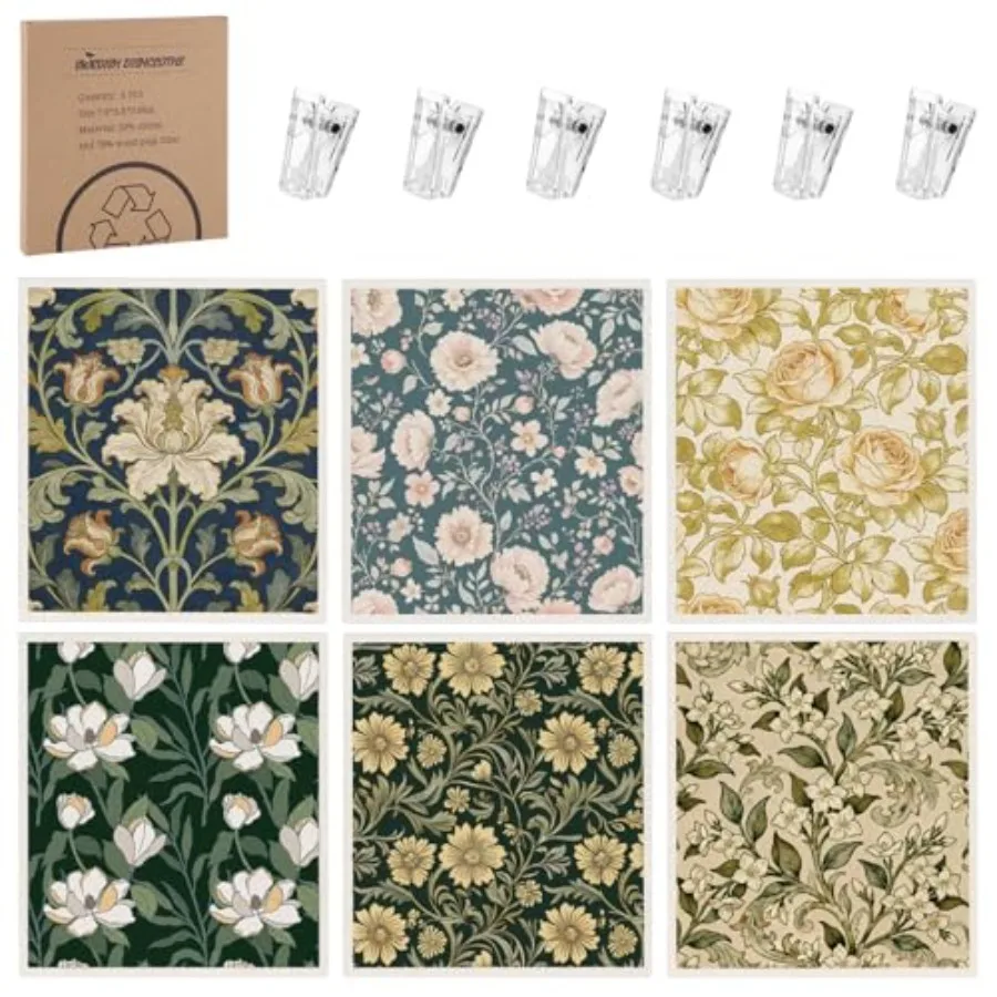 6 Pack Vintage Floral Swedish Dishcloths for Kitchen, Swedish Rags Dish Towels with Clips, Reusable Paper Towel Absorbent Cellu
6 Pack Vintage Floral Swedish Dishcloths for Kitchen, Swedish Rags Dish Towels with Clips, Reusable Paper Towel Absorbent Cellu