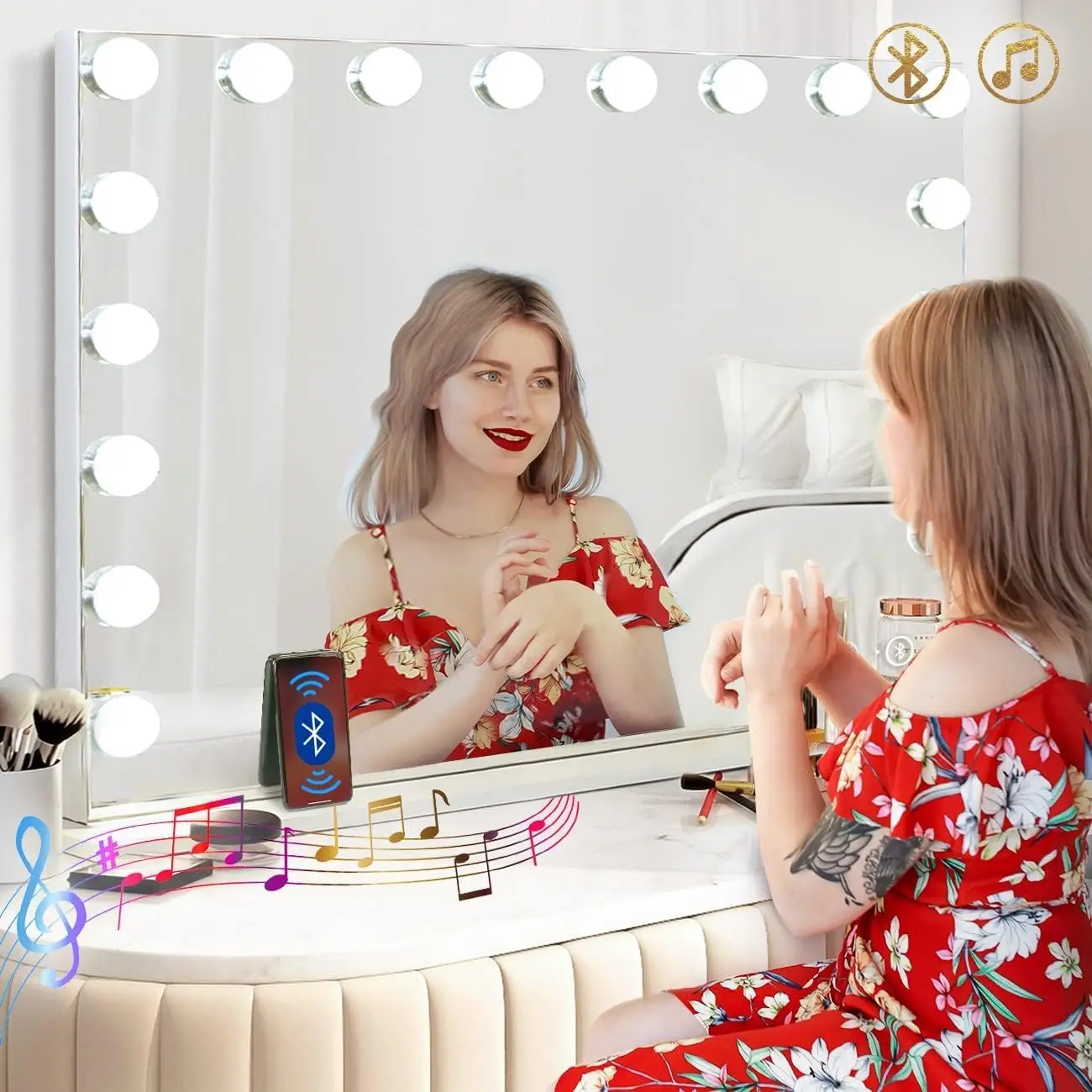 32" Hollywood Makeup Mirror with LED Lights, Bluetooth Speaker, USB Charging, and 10x Magnification
32" Hollywood Makeup Mirror with LED Lights, Bluetooth Speaker, USB Charging, and 10x Magnification