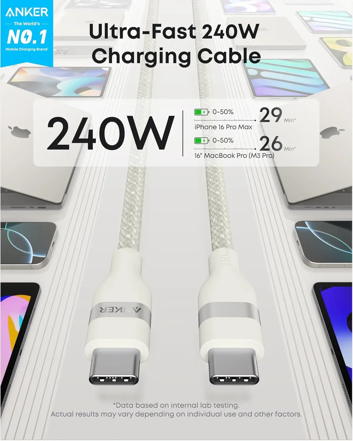 Кабель Anker Nano USB-C, 240 Вт, гибкий, разноцветный, в оплетке, для быстрой зарядки, Type-C, для iPhone 17 серии, MacBook Pro
Кабель Anker Nano USB-C, 240 Вт, гибкий, разноцветный, в оплетке, для быстрой зарядки, Type-C, для iPhone 17 серии, MacBook Pro