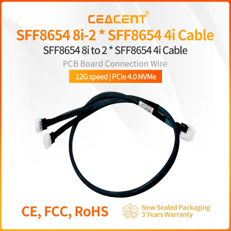 CEACENT Slim SAS SFF8654 8i to SFF8654 4i*2 PCIe4.0 NVMe Cable 12G Speed PCB Board connection wired Adepter Cable
CEACENT Slim SAS SFF8654 8i to SFF8654 4i*2 PCIe4.0 NVMe Cable 12G Speed PCB Board connection wired Adepter Cable
