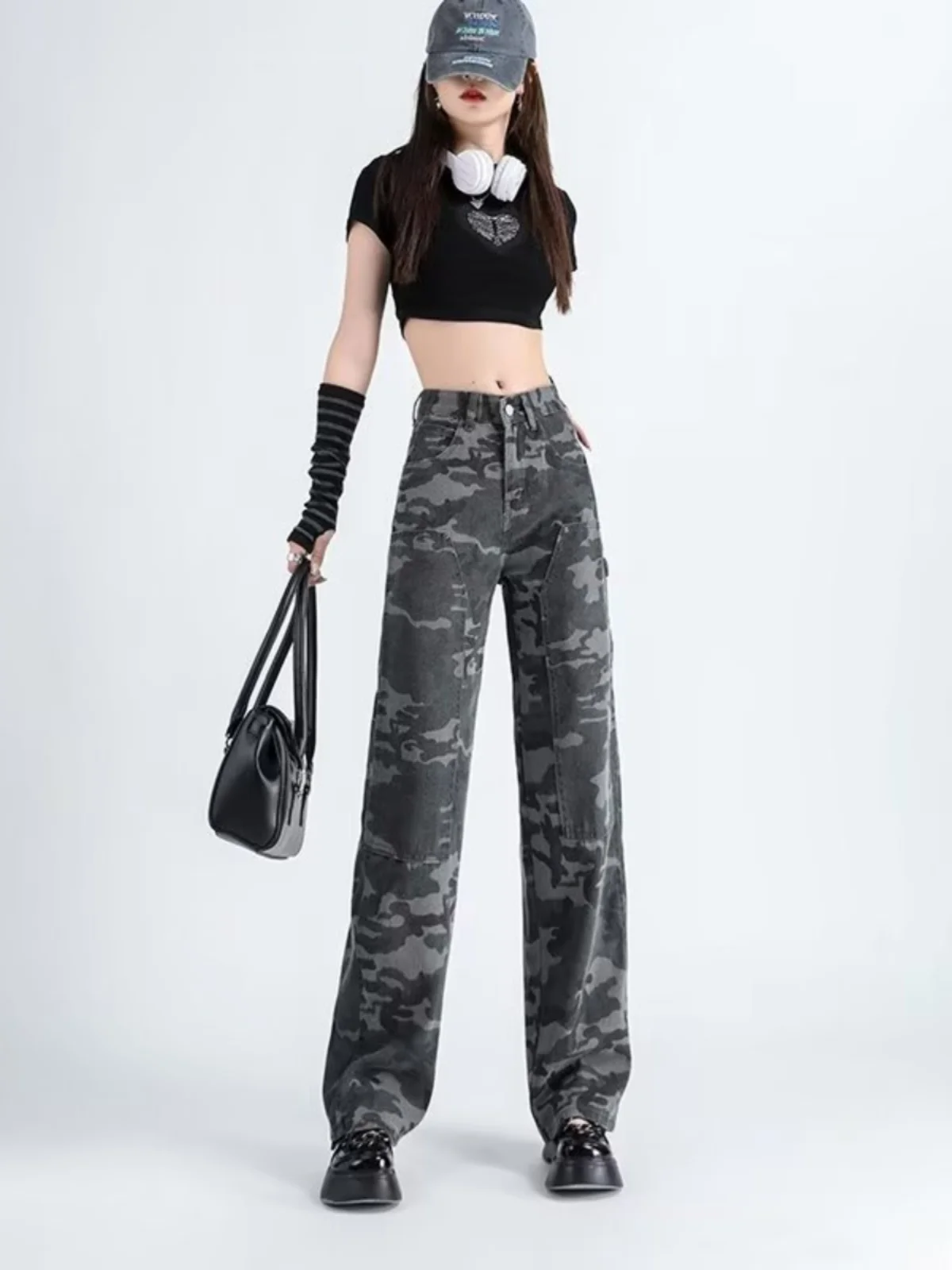 Американские камуфляжные рабочие брюки в стиле ретро, женские свободные широкие джинсы, повседневные прямые брюки с высокой талией, застежка-молния
Американские камуфляжные рабочие брюки в стиле ретро, женские свободные широкие джинсы, повседневные прямые брюки с высокой талией, застежка-молния