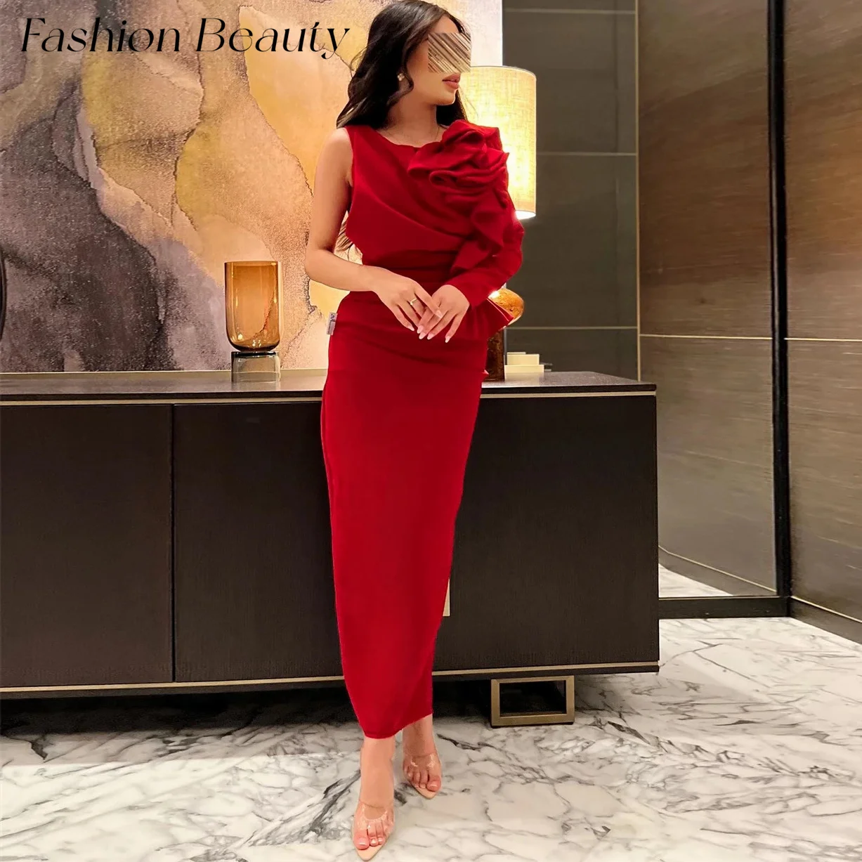 Fashion Beauty Red Sheath Ruched Evening Dresses One Shoulder Long Sleeve Ankle Length Celebrity Dress Formal Evening Gowns 2024
Fashion Beauty Red Sheath Ruched Evening Dresses One Shoulder Long Sleeve Ankle Length Celebrity Dress Formal Evening Gowns 2024