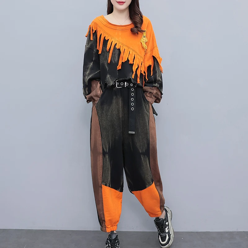 Women's Spring Autumn New Fashion Sportswear Suit Fake Two-piece tassel sweatshirt+Wide Leg Pants Suit Female Tracksuit Set chic
Women's Spring Autumn New Fashion Sportswear Suit Fake Two-piece tassel sweatshirt+Wide Leg Pants Suit Female Tracksuit Set chic