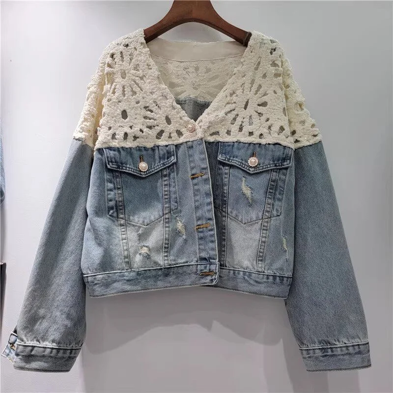 Модная женская джинсовая куртка с кружевными вставками и длинными рукавами, прямого кроя, премиум-класса, в стиле Dongda Gate
Модная женская джинсовая куртка с кружевными вставками и длинными рукавами, прямого кроя, премиум-класса, в стиле Dongda Gate