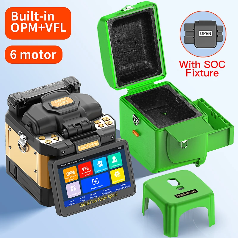 COMPTYCO A-80F/A-10 Optical Fiber Fusion Splicer Touch Screen 10 Languages 6 Motor Fiber Optic Hot Melt Machine Built-in OPM VFL
COMPTYCO A-80F/A-10 Optical Fiber Fusion Splicer Touch Screen 10 Languages 6 Motor Fiber Optic Hot Melt Machine Built-in OPM VFL
