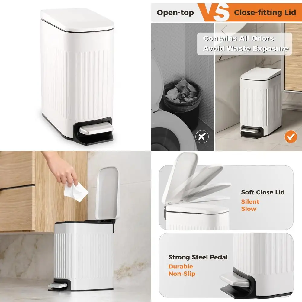 1.6 Gallon Stainless Steel Pedal Bin - Slim Trash Can for Bathroom and Office, White
1.6 Gallon Stainless Steel Pedal Bin - Slim Trash Can for Bathroom and Office, White