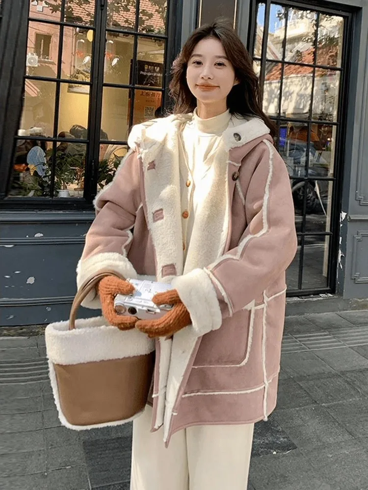 Pink Fleece Lined Thickened Women's Coat Warm Gentle Lamb Fur Integrated Warmth Outerwear Autumn Winter Commute Style Long Sl...
Pink Fleece Lined Thickened Women's Coat Warm Gentle Lamb Fur Integrated Warmth Outerwear Autumn Winter Commute Style Long Sl...