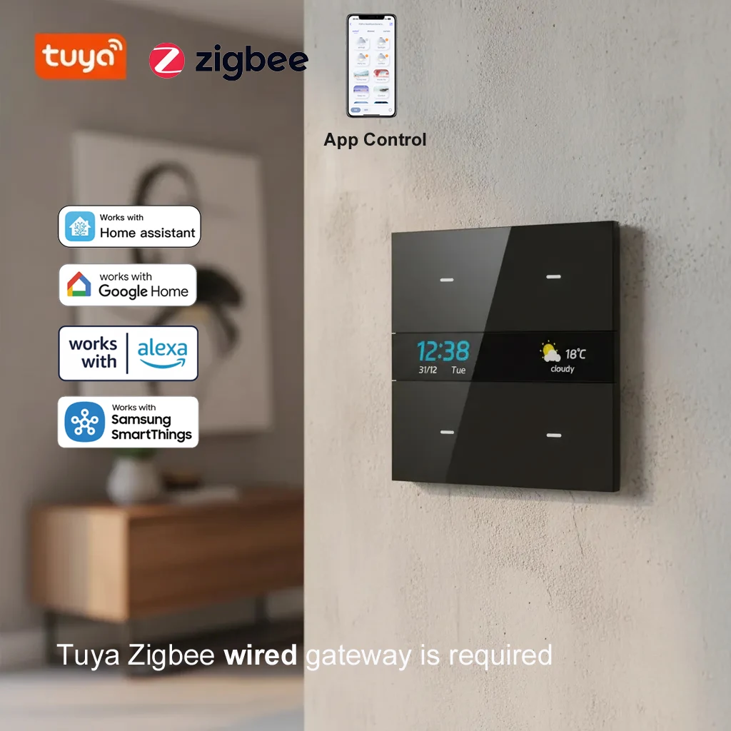 Home Assistant Tuya Smart Zigbee Switch with Weather Time Display Human Body Sensor 4 Gang Wall Light Button App Remote Control
Home Assistant Tuya Smart Zigbee Switch with Weather Time Display Human Body Sensor 4 Gang Wall Light Button App Remote Control