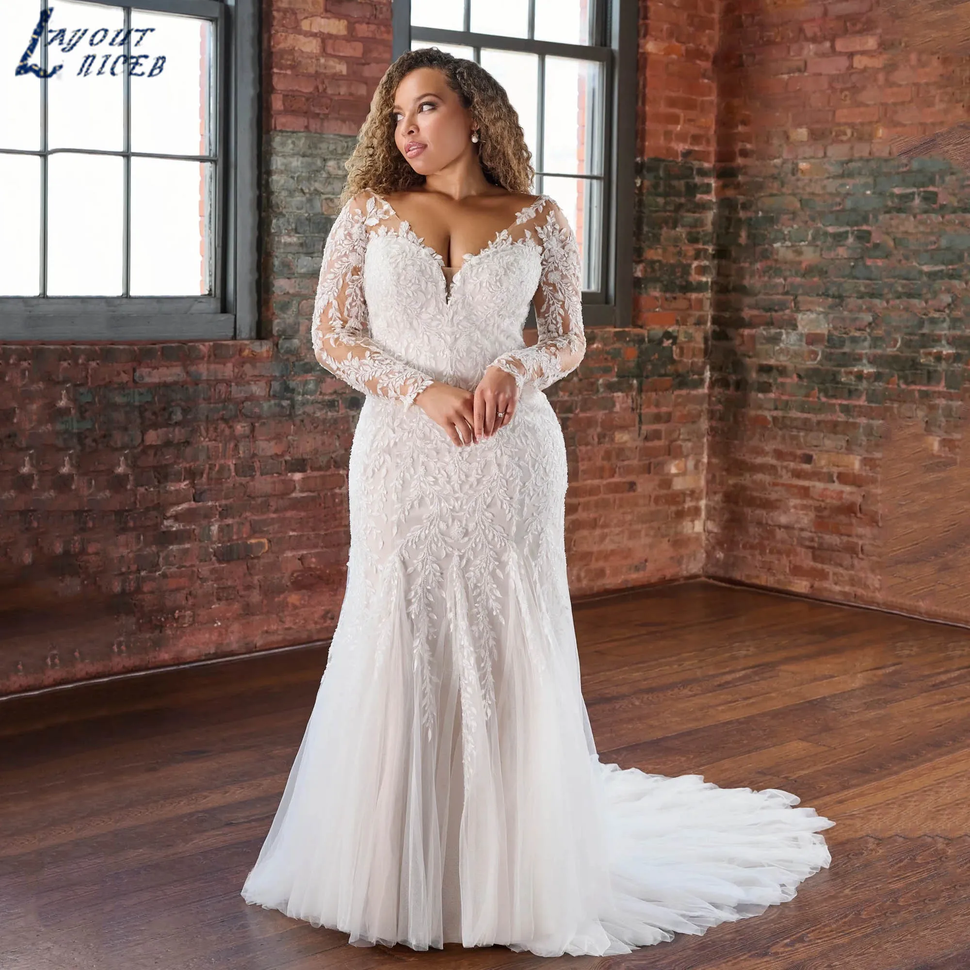 Plus Size Wedding Gowns Mermaid Long Sleeves Exquisite Bridal Dress 2025 V-neck Appliques Romantic vestidos de novia Customized
Plus Size Wedding Gowns Mermaid Long Sleeves Exquisite Bridal Dress 2025 V-neck Appliques Romantic vestidos de novia Customized