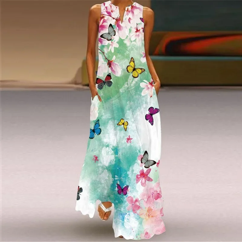 New style fresh and elegant casual V-neck loose and elegant printed knee-length dress
New style fresh and elegant casual V-neck loose and elegant printed knee-length dress