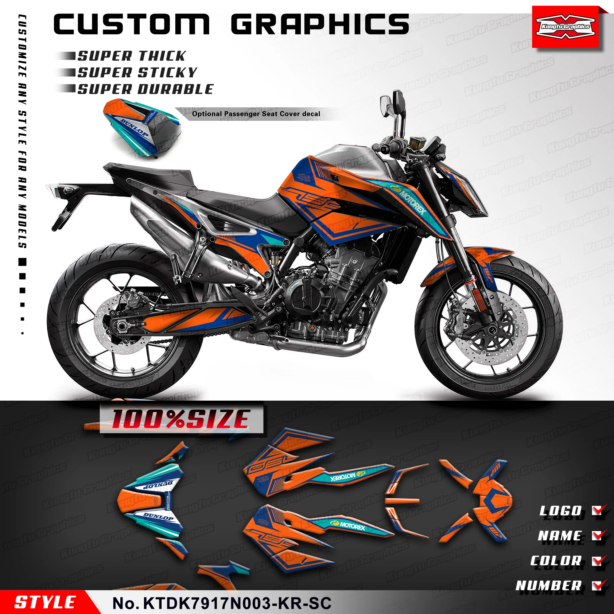 KUNGFU GRAPHICS Graphics Kit Adhesive Decals for DUKE 790 2017 2018 2019 2020 2021 2022 2023 2024, KTDK7917N003-KR-SC
KUNGFU GRAPHICS Graphics Kit Adhesive Decals for DUKE 790 2017 2018 2019 2020 2021 2022 2023 2024, KTDK7917N003-KR-SC