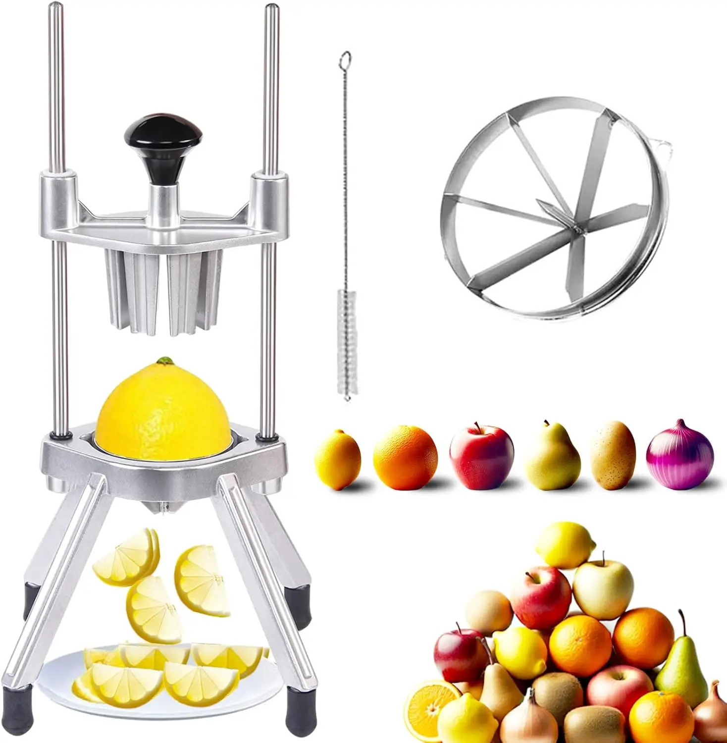 Professional Lemon Cutter, 6-Wedge V-Shaped Stainless Steel Blades, Vegetable Chopper Dicer with Brush Cleaner
Professional Lemon Cutter, 6-Wedge V-Shaped Stainless Steel Blades, Vegetable Chopper Dicer with Brush Cleaner