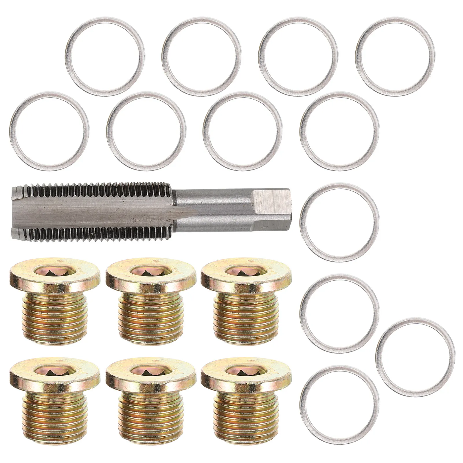 1Set Oil Pan Rethread Tool Repair Kit M17x1.5 Drain Plug Thread Restoration Kit Oil Drain Plug Tap Screw Repair Set for Leak
1Set Oil Pan Rethread Tool Repair Kit M17x1.5 Drain Plug Thread Restoration Kit Oil Drain Plug Tap Screw Repair Set for Leak