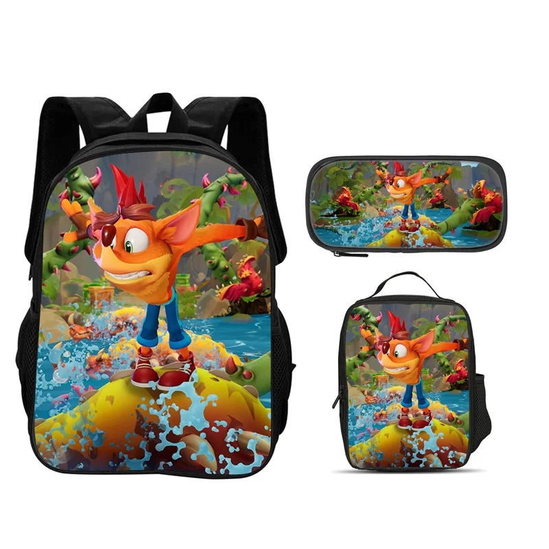 Crash Bandicoot backpack, pencil case, ice pack, 3Pcs Set, cartoon print, new trend, best school companion for students
Crash Bandicoot backpack, pencil case, ice pack, 3Pcs Set, cartoon print, new trend, best school companion for students