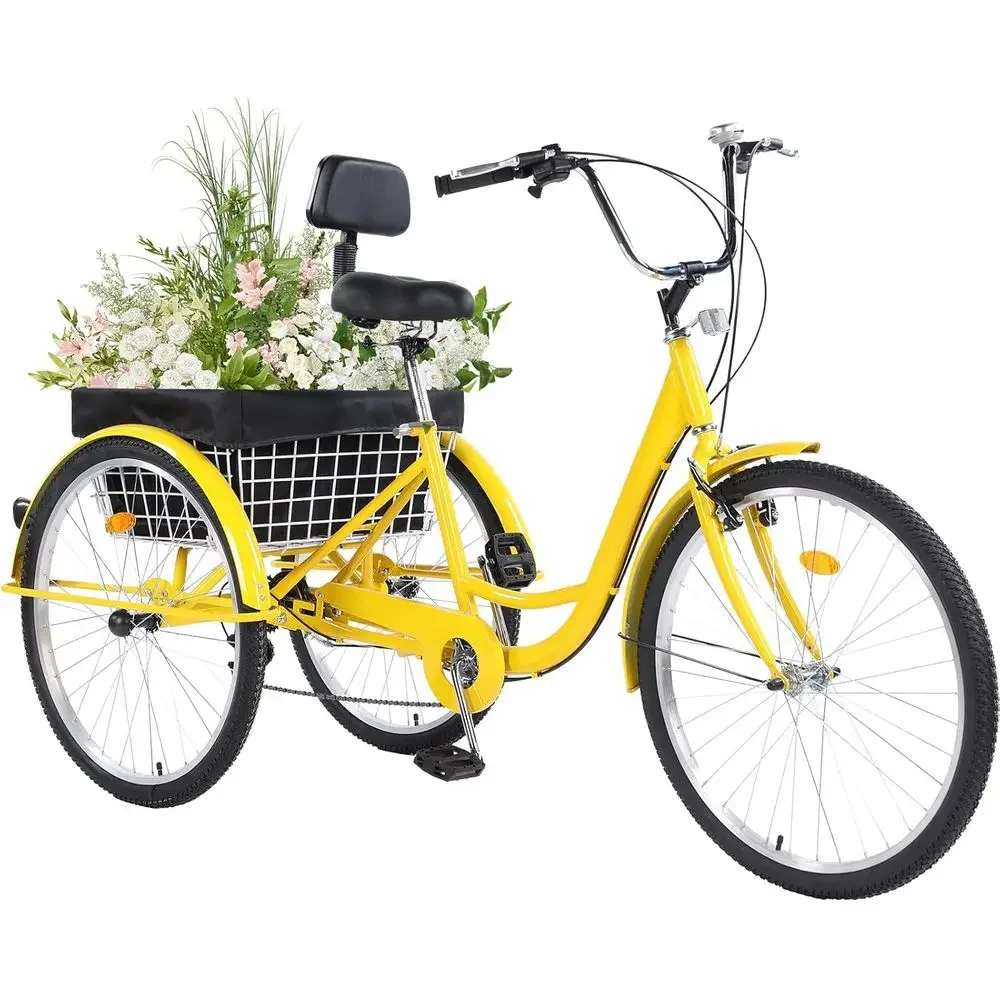 26 7-Speed Adult Trike with Big Basket for Shopping, Picnics, and Outdoor Fun in Yellow
26 7-Speed Adult Trike with Big Basket for Shopping, Picnics, and Outdoor Fun in Yellow