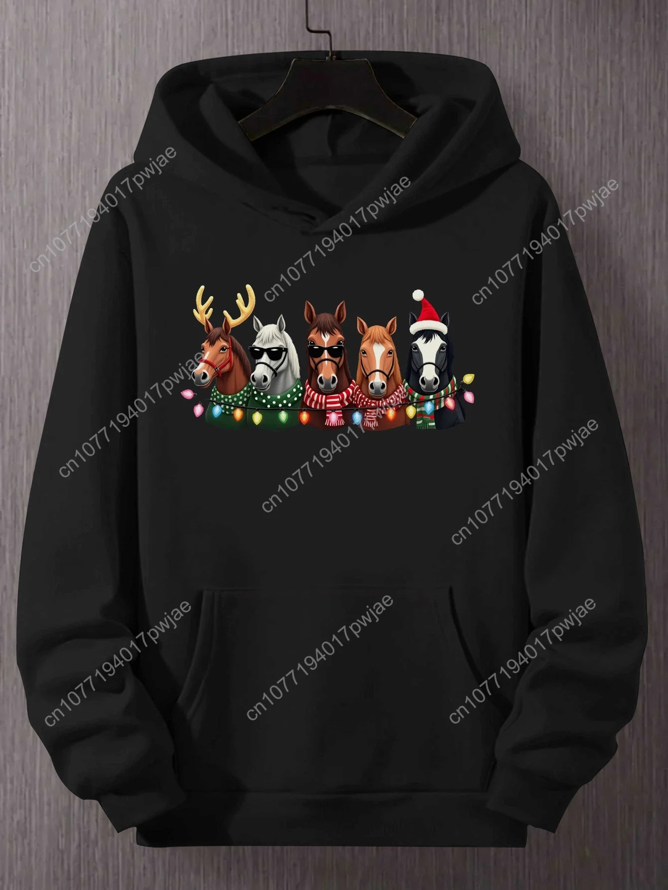 Men'S Festive Horse Christmas Lights Hoodie - Cozy Gray Pullover with Colorful Horse Design, Loose Fit, Long Sleeves, and Pocket
Men'S Festive Horse Christmas Lights Hoodie - Cozy Gray Pullover with Colorful Horse Design, Loose Fit, Long Sleeves, and Pocket
