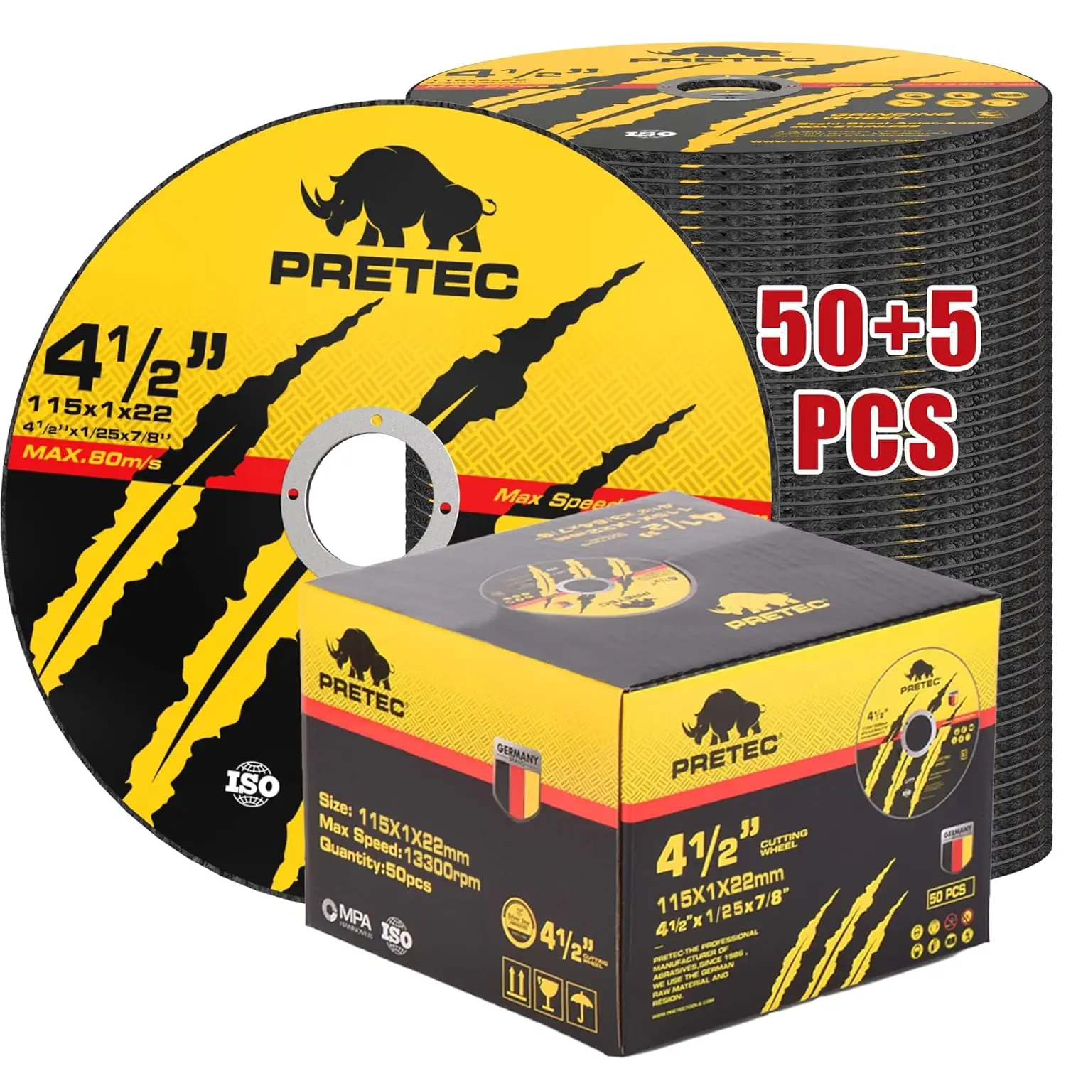 4-1/2" Metal Cutting Wheel, Ultra-Thin 0.04", 50+5 Pack, Fast Cut for Angle Grinder, 7/8" Arbor
4-1/2" Metal Cutting Wheel, Ultra-Thin 0.04", 50+5 Pack, Fast Cut for Angle Grinder, 7/8" Arbor
