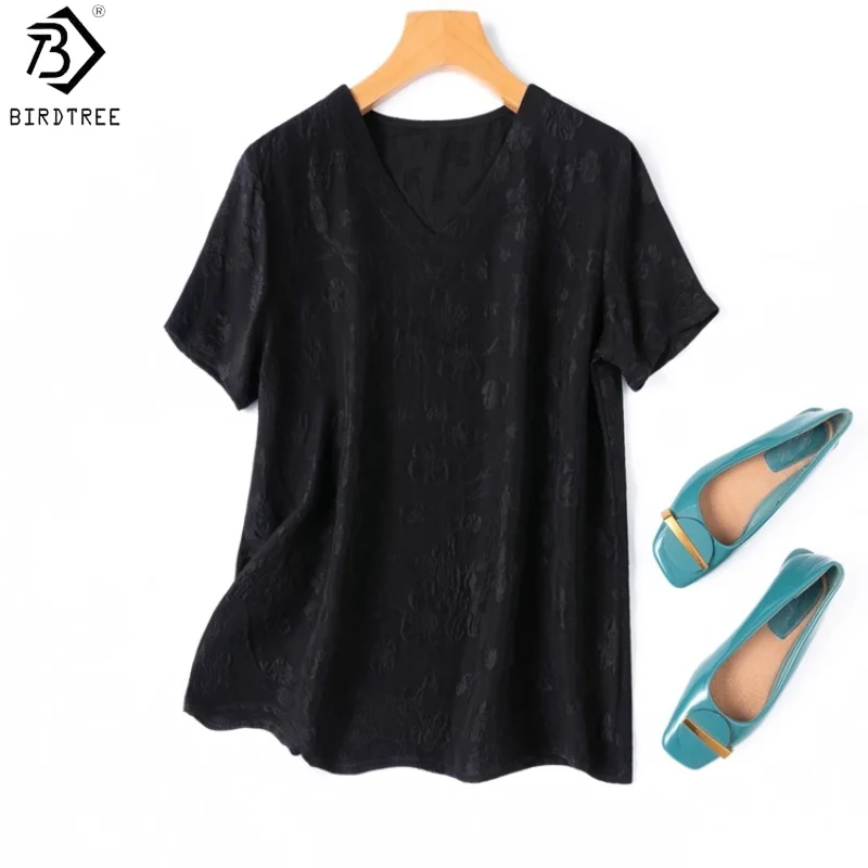 Birdtree, футболка из 100% тутового шелка, женские жаккардовые однотонные свободные топы, черная футболка с короткими рукавами и круглым вырезом, осенняя новинка 2023 года T5O624JF
Birdtree, футболка из 100% тутового шелка, женские жаккардовые однотонные свободные топы, черная футболка с короткими рукавами и круглым вырезом, осенняя новинка 2023 года T5O624JF