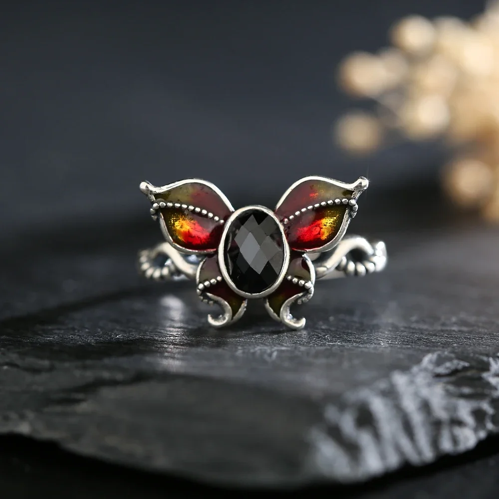 Natural Spinel Ring S925 Sterling Silver Birthstone Butterfly Wing Design Vintage Handmade Women's Jewelry Adjustable Open Bands
Natural Spinel Ring S925 Sterling Silver Birthstone Butterfly Wing Design Vintage Handmade Women's Jewelry Adjustable Open Bands
