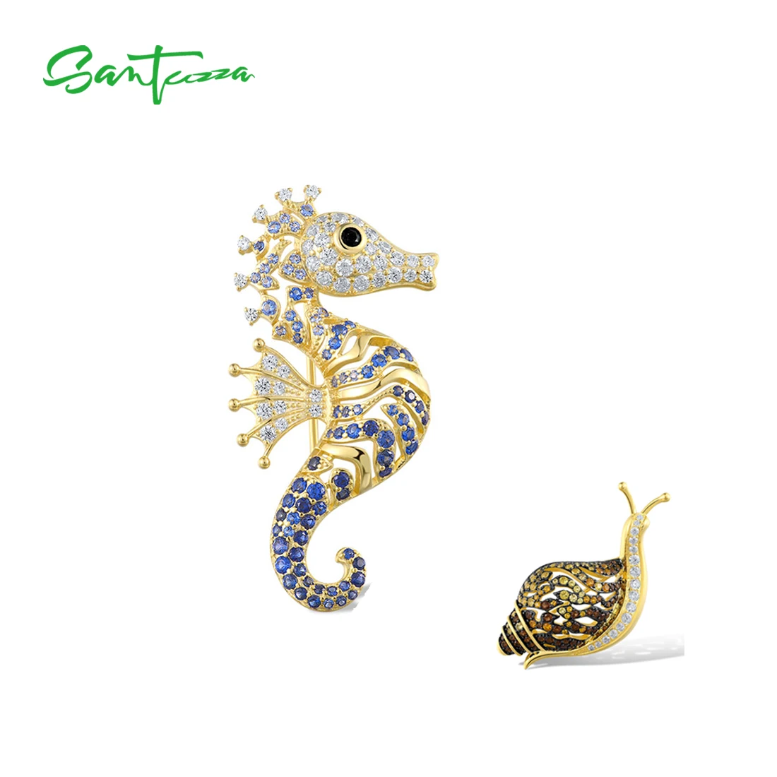 Santuzza Real 925 Sterling Silver Brooch For Women Lovely Seahorse & Snail Shiny Crystal Fashion Birthday Gifts Fine Jewelry
Santuzza Real 925 Sterling Silver Brooch For Women Lovely Seahorse & Snail Shiny Crystal Fashion Birthday Gifts Fine Jewelry
