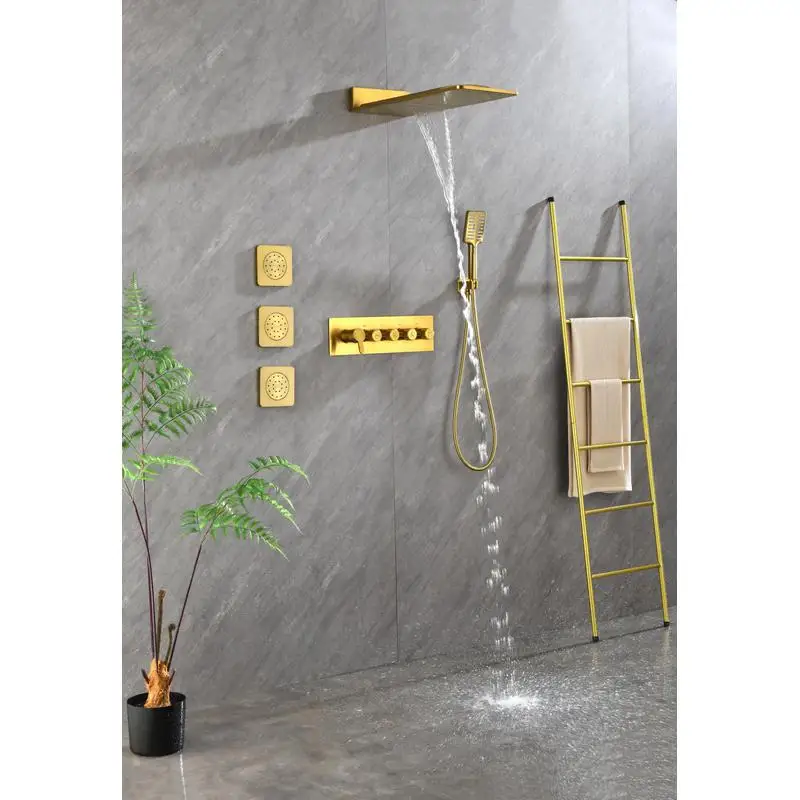 Wall Mounted Waterfall Rain Shower System with 3 Body Sprays & Handheld Showerhead
Wall Mounted Waterfall Rain Shower System with 3 Body Sprays & Handheld Showerhead
