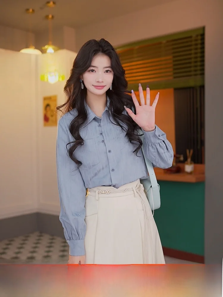 Blue Loose Fit irt Ele Slimming Women's Faionable Top Unique Sli Long Sve Collared Casual Wear by Chen Jiajie
Blue Loose Fit irt Ele Slimming Women's Faionable Top Unique Sli Long Sve Collared Casual Wear by Chen Jiajie