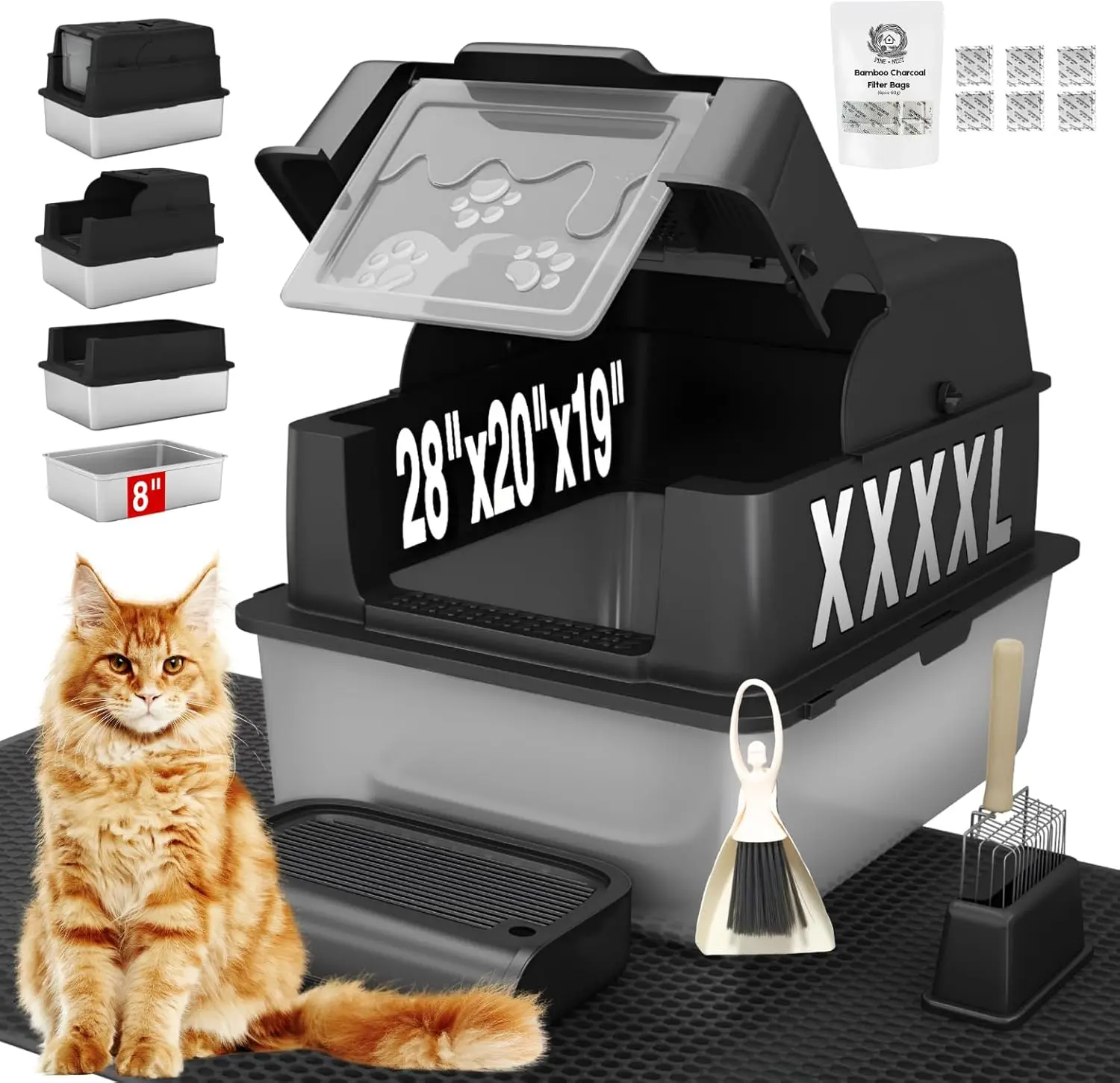 Очень большой лоток для кошачьего туалета из нержавеющей стали с крышкой для крупных кошек, 28x20x19 дюймов, с антипригарным покрытием и защитой от протеканий
Очень большой лоток для кошачьего туалета из нержавеющей стали с крышкой для крупных кошек, 28x20x19 дюймов, с антипригарным покрытием и защитой от протеканий