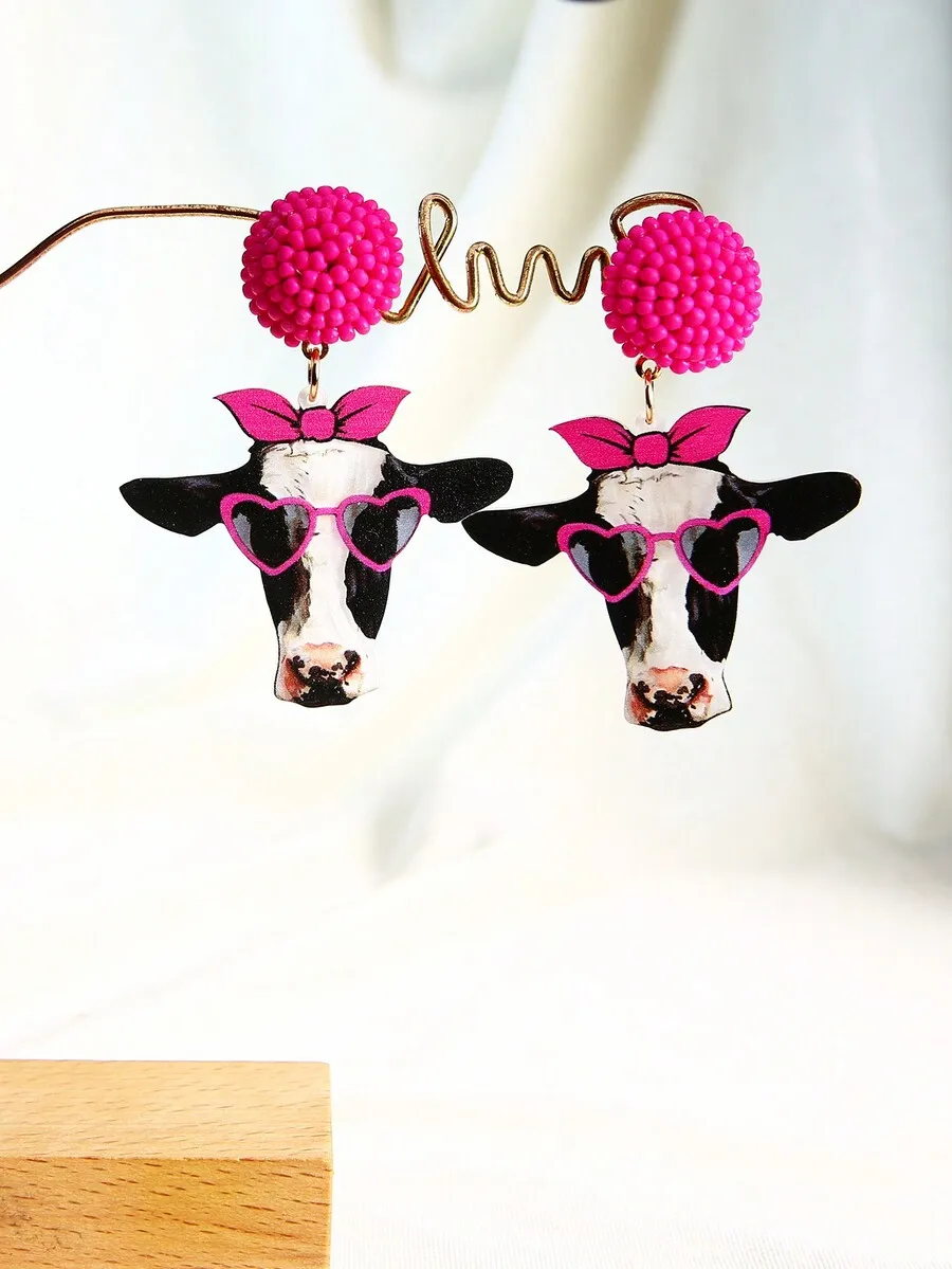 Pink Beaded Cow With Heart Glasses Acrylic Resin Drop Earrings For Women
Pink Beaded Cow With Heart Glasses Acrylic Resin Drop Earrings For Women