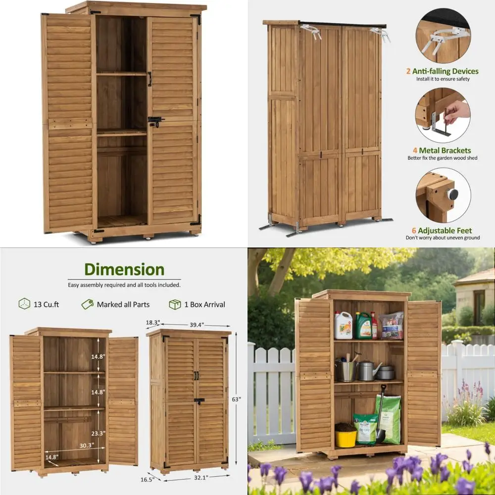 Вертикальный шкаф для хранения вещей на открытом воздухе, садовый сарай с шкафчиками, 63, высокий деревянный шкаф для наружного использования
Вертикальный шкаф для хранения вещей на открытом воздухе, садовый сарай с шкафчиками, 63, высокий деревянный шкаф для наружного использования