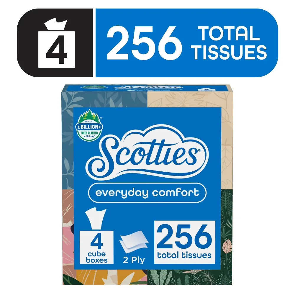 Facial Tissues Soft 2 Ply for Everyday Comfort Cube Box Pack of 4 Boxes 256 Tissues Total
Facial Tissues Soft 2 Ply for Everyday Comfort Cube Box Pack of 4 Boxes 256 Tissues Total