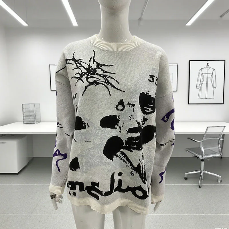 Осенне-зимний сезон, пуловер в стиле Харадзюку, вязаный большой американский винтажный свитер с круглым вырезом, женский уличный топ в готическом стиле Y2k
Осенне-зимний сезон, пуловер в стиле Харадзюку, вязаный большой американский винтажный свитер с круглым вырезом, женский уличный топ в готическом стиле Y2k