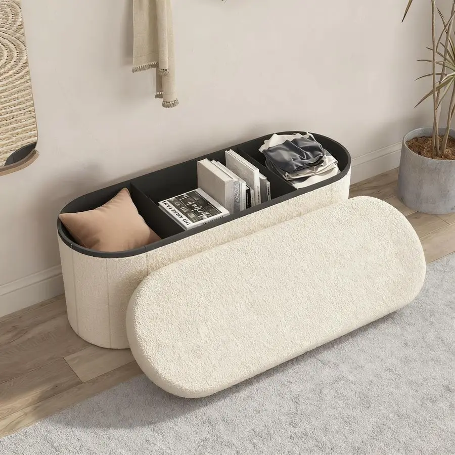 Oval Storage Ottoman Bench, Sherpa Foot Rest, 43 Inch Folding Chest for Living Room, Bedroom, White
Oval Storage Ottoman Bench, Sherpa Foot Rest, 43 Inch Folding Chest for Living Room, Bedroom, White