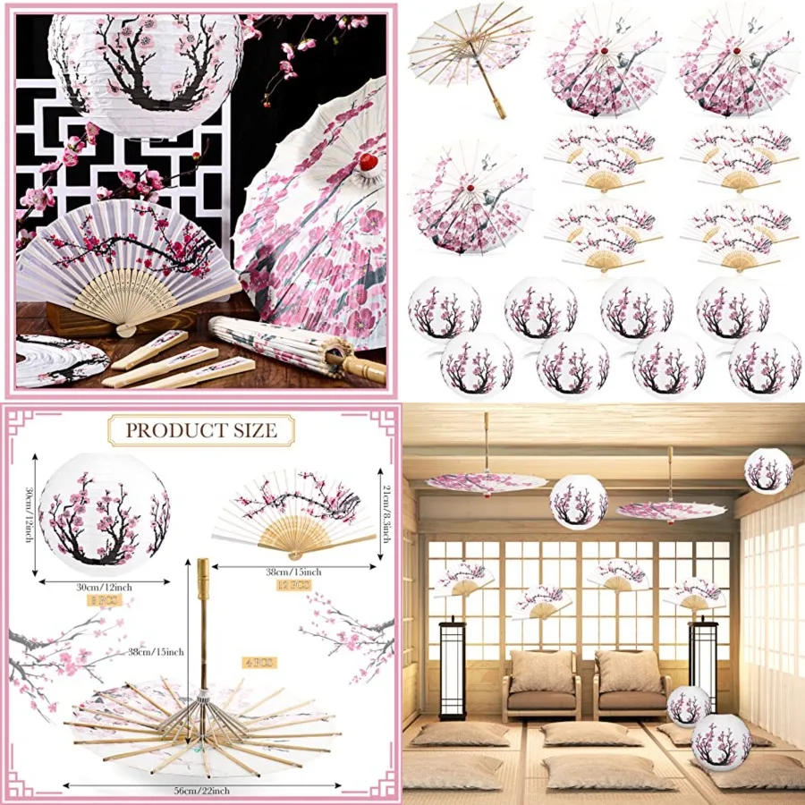 24 Pcs Cherry Japanese Blossom Decor Set Chinese New Year Decorations 4 Oiled Paper Umbrella 8 Japanese Paper Lanterns Lamp and
24 Pcs Cherry Japanese Blossom Decor Set Chinese New Year Decorations 4 Oiled Paper Umbrella 8 Japanese Paper Lanterns Lamp and