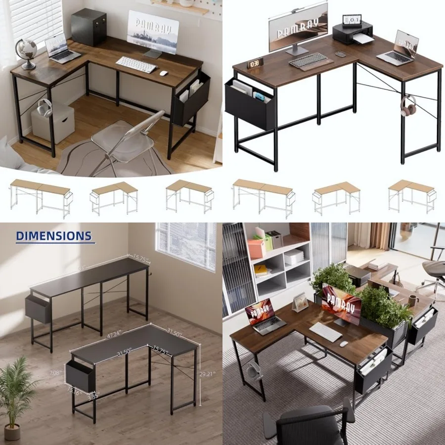 Reversible L Shaped Gaming Desk Corner Computer Desk with Storage Bag Home Office Table for Writing Study
Reversible L Shaped Gaming Desk Corner Computer Desk with Storage Bag Home Office Table for Writing Study