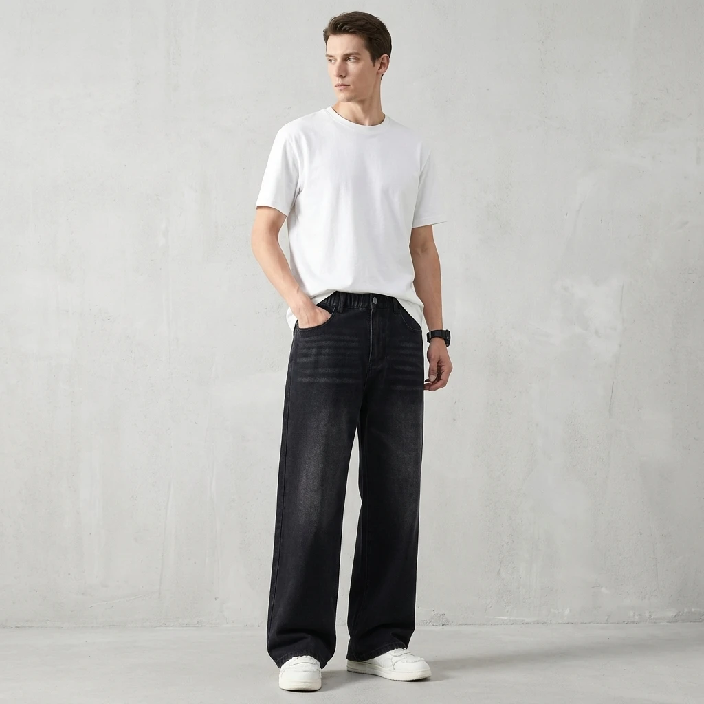 Men's Black Non-Elastic Waist Wide Leg Jeans Four Seasons Wearable Basic Style Comfortable Fit Trousers
Men's Black Non-Elastic Waist Wide Leg Jeans Four Seasons Wearable Basic Style Comfortable Fit Trousers