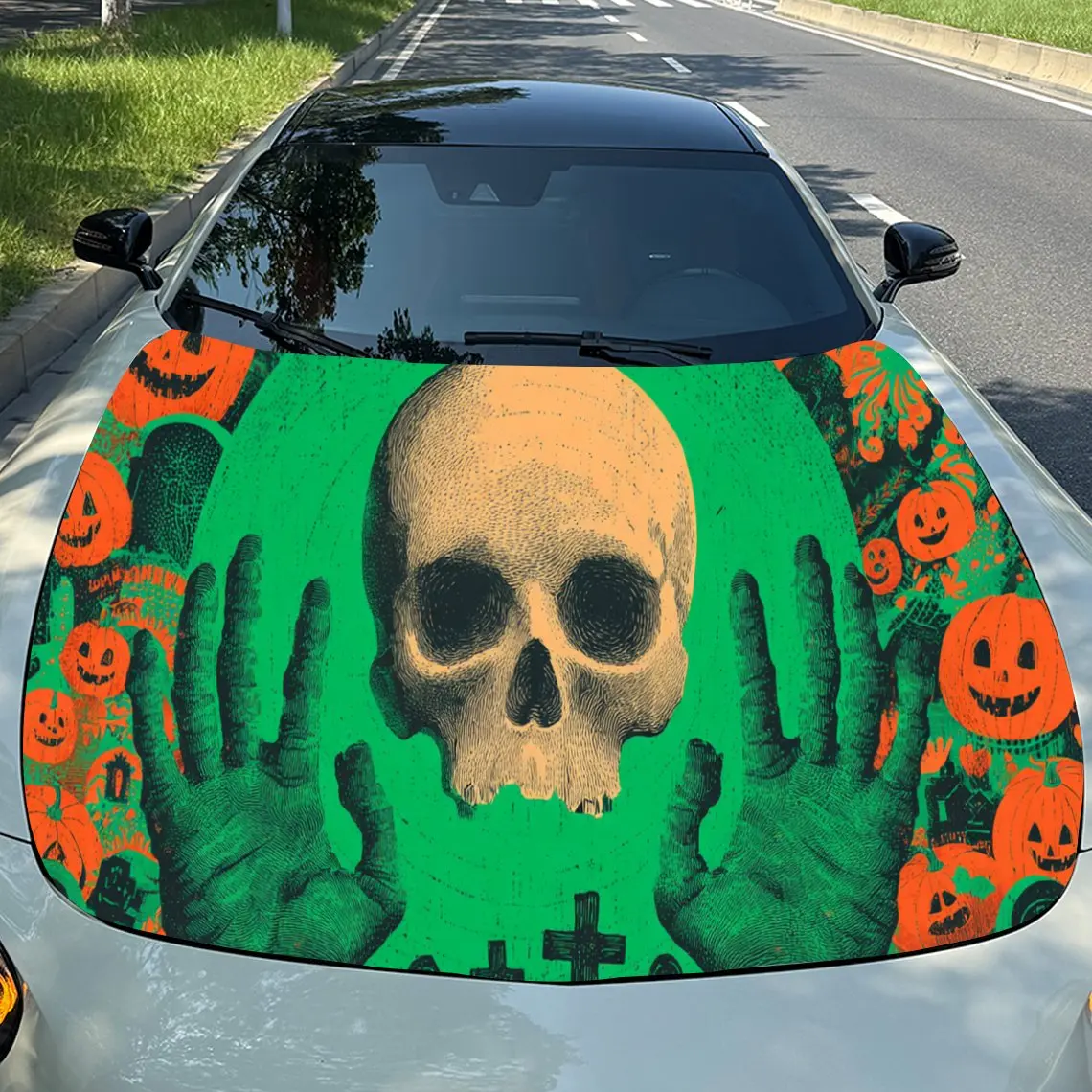 Skull with Pumpkin & Green Hands Car Engine Hood Vinyl Wraps Sticker, Trendy Auto Cover Decal, Waterproof Self-adhesive Vehicle
Skull with Pumpkin & Green Hands Car Engine Hood Vinyl Wraps Sticker, Trendy Auto Cover Decal, Waterproof Self-adhesive Vehicle