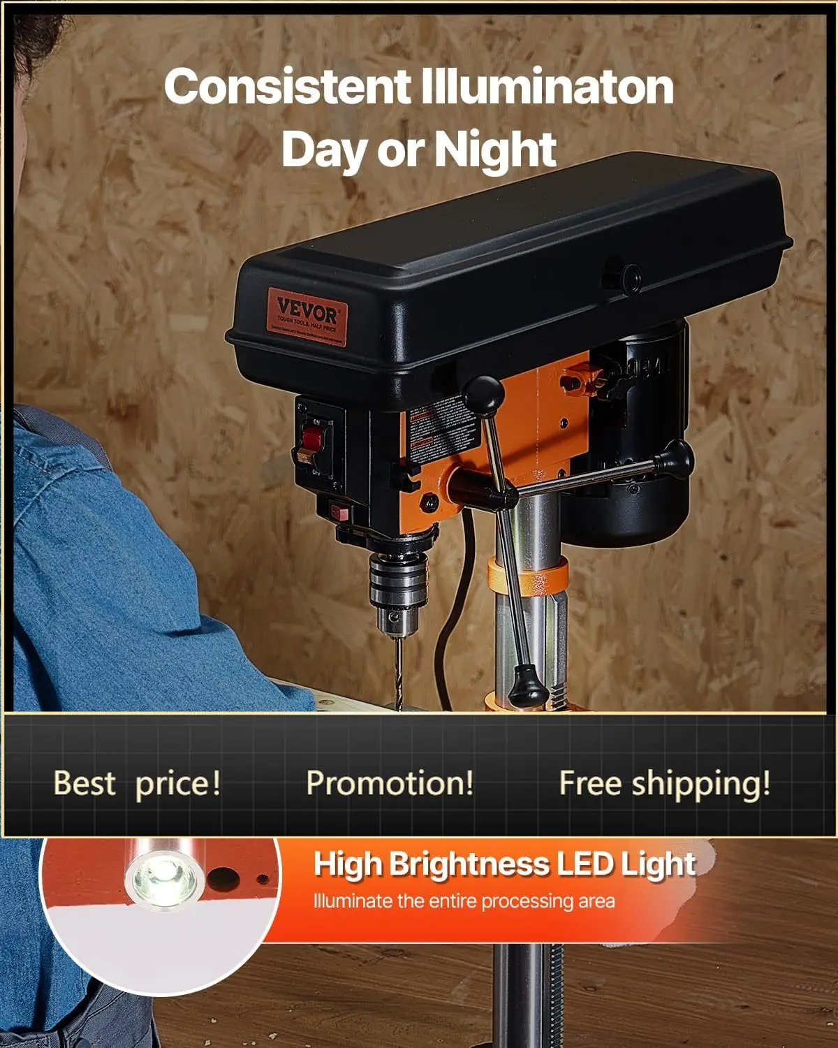 Benchtop Drill Press, 3.2 Amp and 5-Speed Adjustable Drill Press with 10 in Swing, Cast Iron Frame, Worktable Tilts 0-45°, Ideal
Benchtop Drill Press, 3.2 Amp and 5-Speed Adjustable Drill Press with 10 in Swing, Cast Iron Frame, Worktable Tilts 0-45°, Ideal