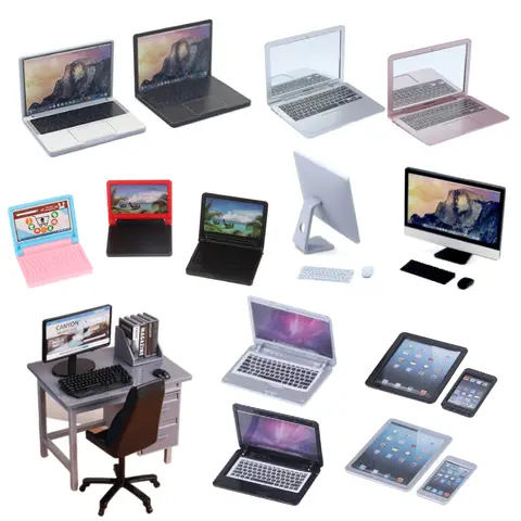 1 Set 1/12 Dollhouse Miniature Computer Keyboard Desk Chair Kit Home Study Room Furniture Decor Micro Scene Props