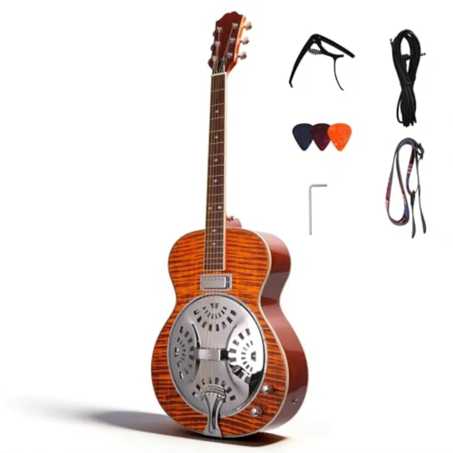 Acoustic Electric Resonator Guitar for Country Bluegrass Folk Blues, Spruce Top, Amber Orange, Beginner Kit with Cable Strap Ca
Acoustic Electric Resonator Guitar for Country Bluegrass Folk Blues, Spruce Top, Amber Orange, Beginner Kit with Cable Strap Ca