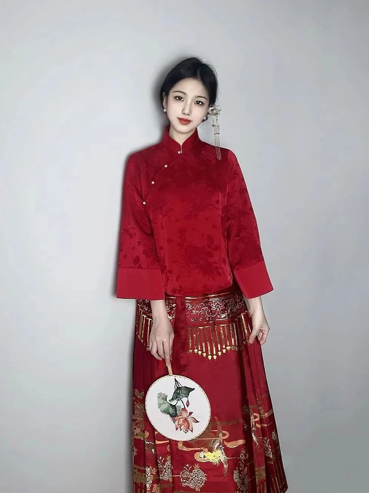 New Chinese Red Marriage Ceremony Dress Set Formal Occasion Ming Dynasty Renovated Hanfu High Waist Midi Skirt High Quality
New Chinese Red Marriage Ceremony Dress Set Formal Occasion Ming Dynasty Renovated Hanfu High Waist Midi Skirt High Quality