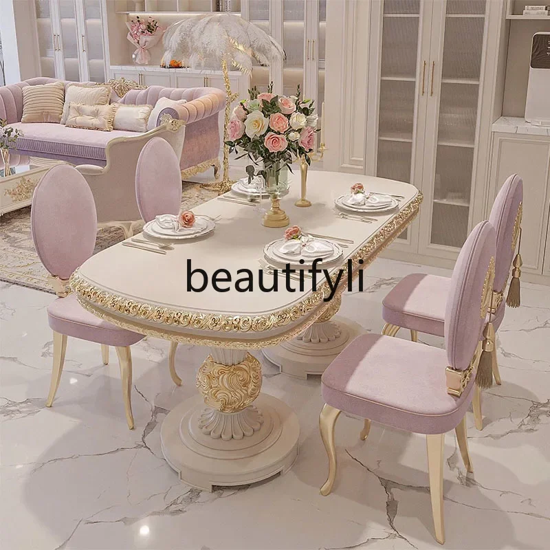 a26 French court style solid wood dining table and chair combination American light luxury rectangular carved dining table
a26 French court style solid wood dining table and chair combination American light luxury rectangular carved dining table