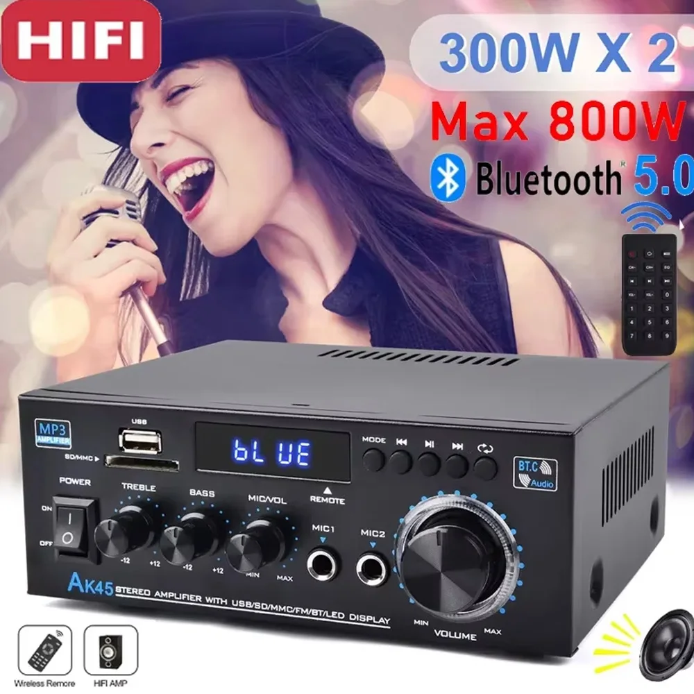 HiFi Sound Amplifier Digital 600W Peak Power 2 Channel Digital Audio Bluetooth Karaoke Amplifier FM Radio Support Remote Control
HiFi Sound Amplifier Digital 600W Peak Power 2 Channel Digital Audio Bluetooth Karaoke Amplifier FM Radio Support Remote Control