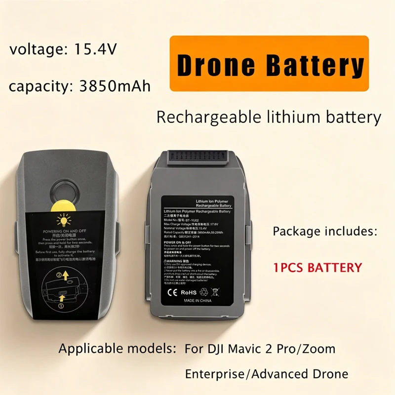 3850mAh for Mavic 2 Intelligent Flight Battery 15.4V for DJI Mavic 2 Pro/Zoom/Enterprise/Advanced Drone Replacement Batteries
3850mAh for Mavic 2 Intelligent Flight Battery 15.4V for DJI Mavic 2 Pro/Zoom/Enterprise/Advanced Drone Replacement Batteries