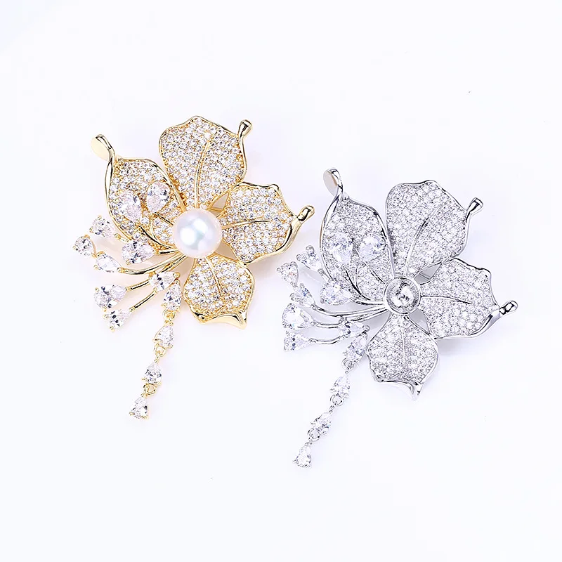 Copper Gold-plated Micro-inlaid Zircon Flower Pearl Brooch Accessories, Handmade DIY Brooch Accessories Elegant Atmosphere Women
Copper Gold-plated Micro-inlaid Zircon Flower Pearl Brooch Accessories, Handmade DIY Brooch Accessories Elegant Atmosphere Women