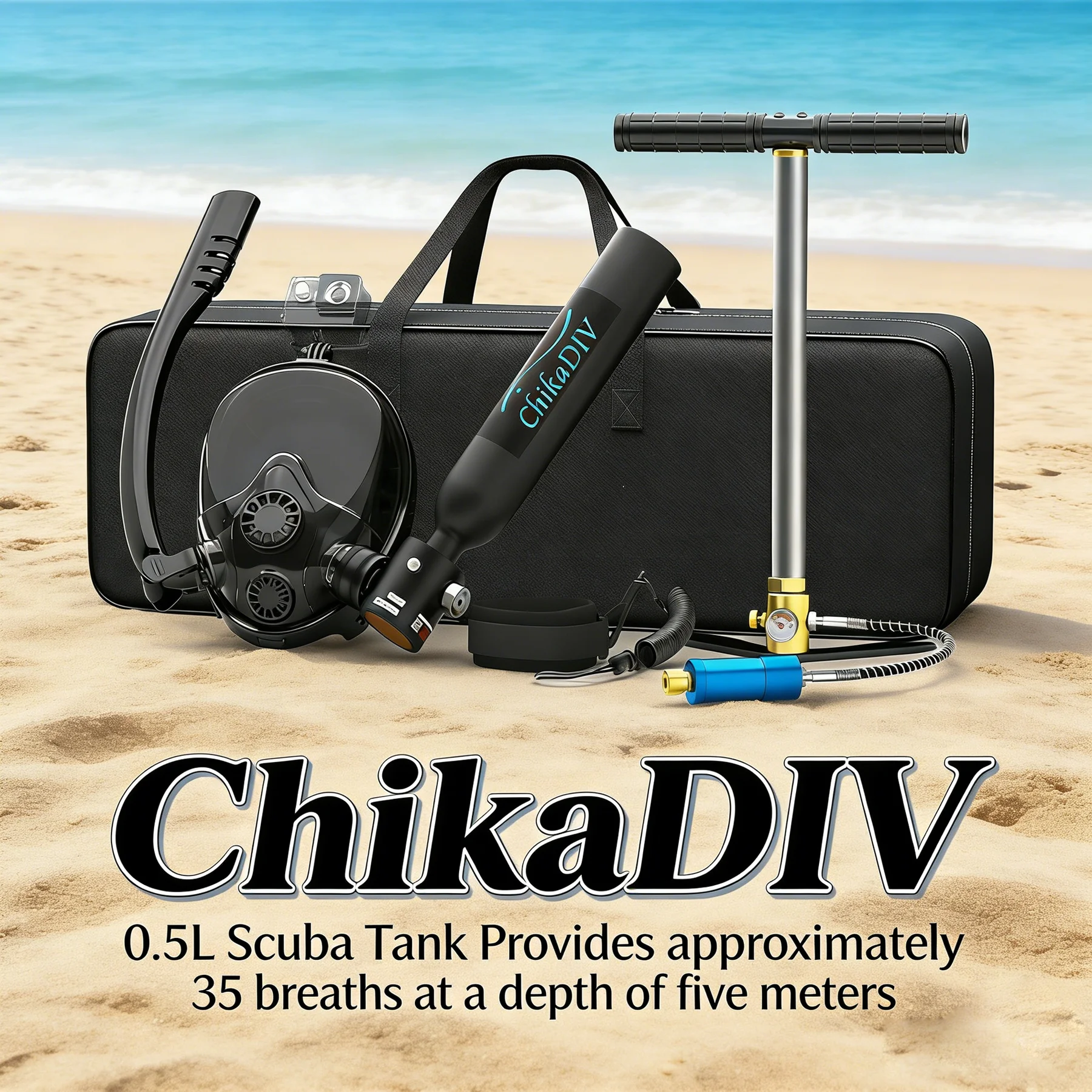ChikaDIV 0.5L Portable Scuba Diving Tank with Snorkel Mask Inflator Pump And Storage Bag Unisex Beach Swimming Outdoor Holiday Equipment
ChikaDIV 0.5L Portable Scuba Diving Tank with Snorkel Mask Inflator Pump And Storage Bag Unisex Beach Swimming Outdoor Holiday Equipment