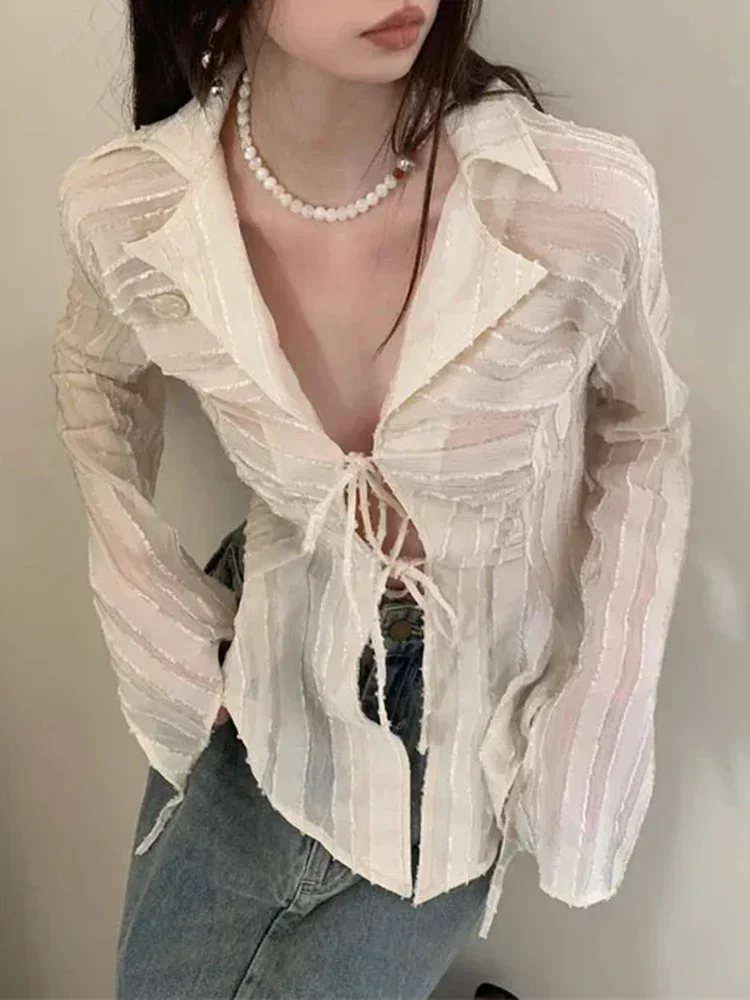 Korean Fashionable Unique Spicy Girl Lapel Female Shirt Top Spring Women's Solid Color Lace Up Slim Fitting Long Sleeved Shirt
Korean Fashionable Unique Spicy Girl Lapel Female Shirt Top Spring Women's Solid Color Lace Up Slim Fitting Long Sleeved Shirt