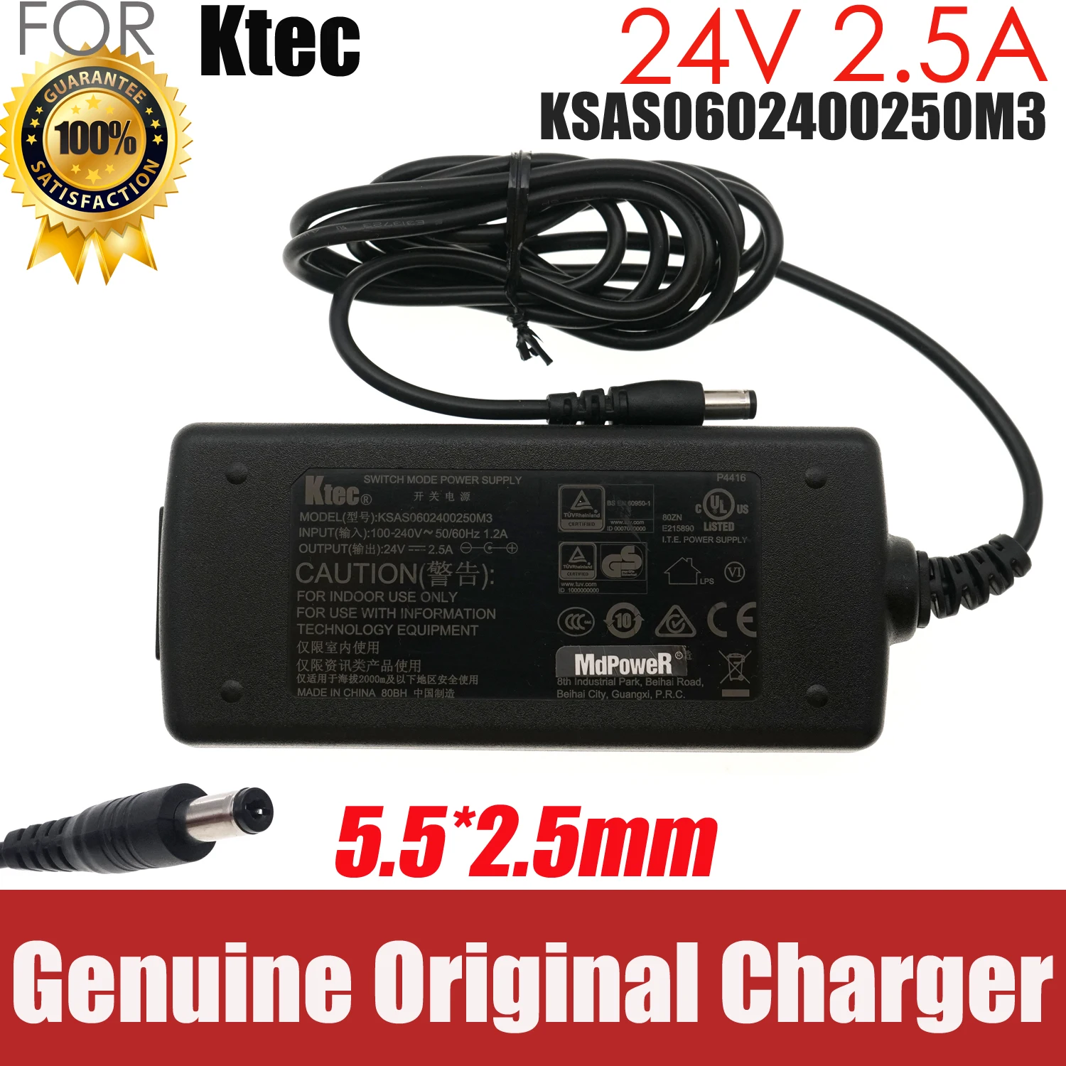 Genuine For Ktec 24V 2.5A Switching Power Supply AC Adapter KSAS0602400250M3 Charger 5.5*2.5mm Tip Original
Genuine For Ktec 24V 2.5A Switching Power Supply AC Adapter KSAS0602400250M3 Charger 5.5*2.5mm Tip Original