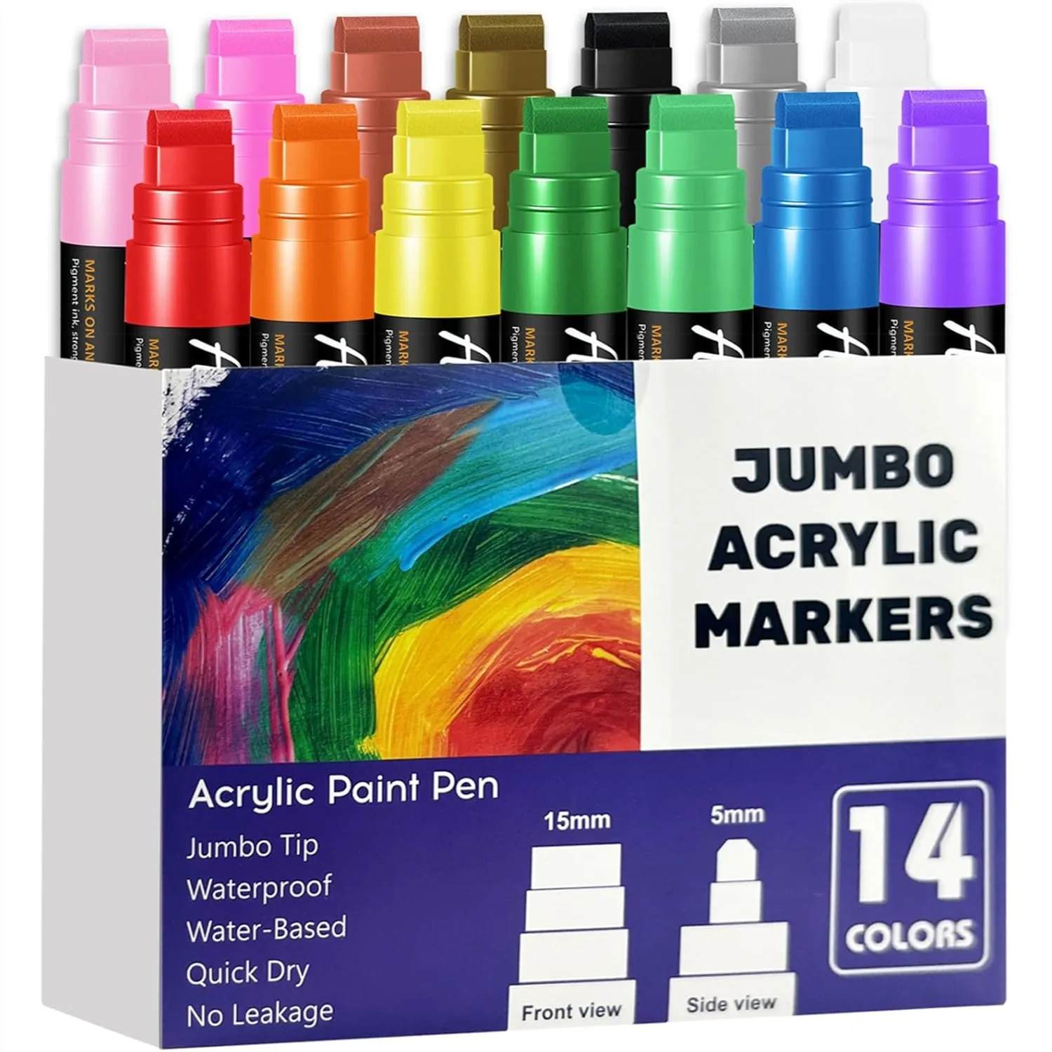 14 Colors Jumbo Acrylic Paint Markers 15mm Wide Felt Tip Permanent Ink Pens For Poster Rock Painting Fabric Glass Wood Stone Ceramic And DIY Crafts
14 Colors Jumbo Acrylic Paint Markers 15mm Wide Felt Tip Permanent Ink Pens For Poster Rock Painting Fabric Glass Wood Stone Ceramic And DIY Crafts